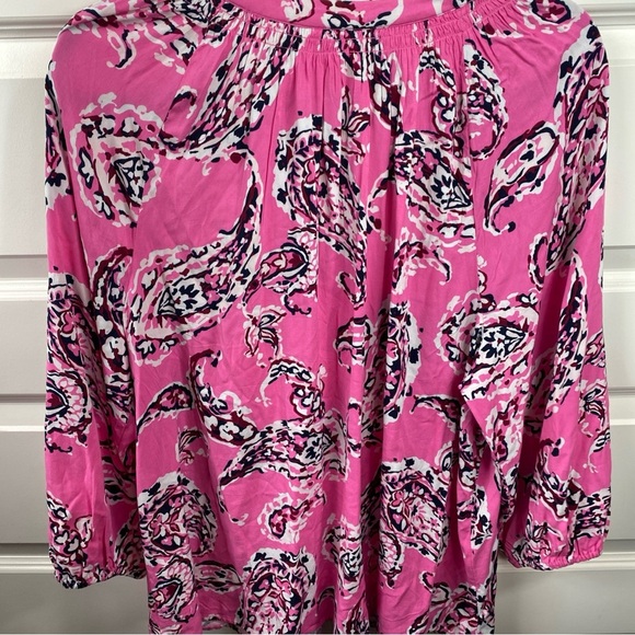 Crown & Ivy Bright Pink Paisley Flowy Bohemian Peasant Sleeve XL Extra Large Top - Picture 5 of 6